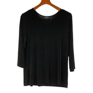 Womens City Knits M Soft V-neck Pullover Jersey knit Top Black 0567 EUC